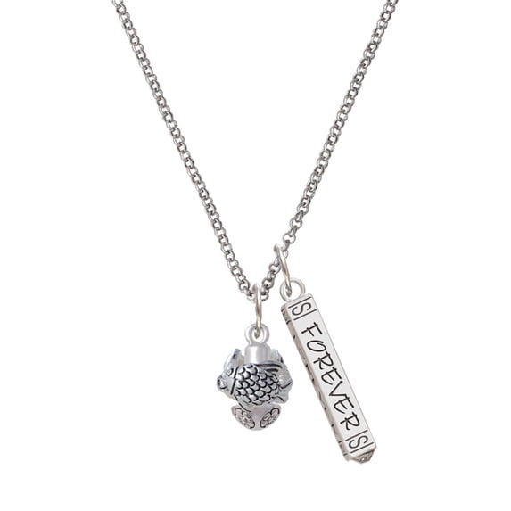 Delight Jewelry Silvertone Tropical Fishes Spinner Silvertone Forever Bar Charm Necklace, 23"