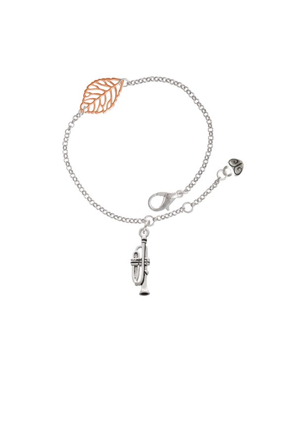 Silvertone Trumpet - Rose Goldtone Leaf Delicate Bracelet, 6.25+1.75"