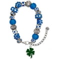 thumbnail image 1 of Delight Jewelry Silvertone Two Sided Green Enamel Lucky Four Leaf Clover Blue Paw Print Bead Bracelet, 7"+2", 1 of 4