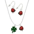 thumbnail image 1 of Delight Jewelry Silvertone Two Sided Green Enamel Lucky Four Leaf Clover Red Lucky Ladybug Necklace and Dangle Earrings Set, 1 of 6
