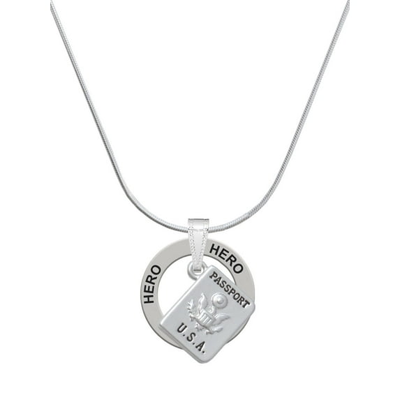Delight Jewelry Silvertone U.S. Passport Hero Ring Charm Necklace, 18"