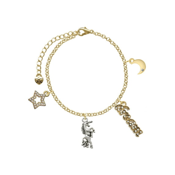 Delight Jewelry Silvertone Unicorn Goldtone Dream Big Charm Bracelet, 7.5+2" Extender