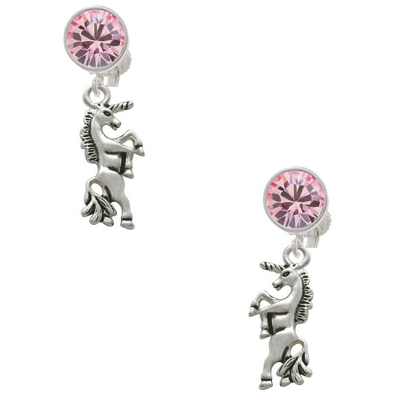 Delight Jewelry Silvertone Unicorn Pink Crystal Clip on Earrings
