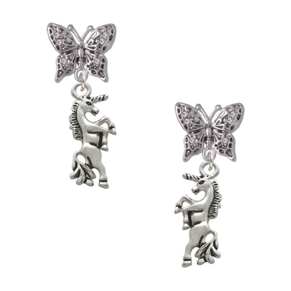 Delight Jewelry Silvertone Unicorn Silvertone Antiqued Butterfly Post Earrings
