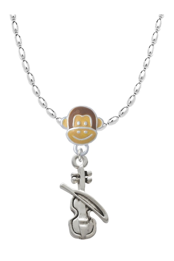 Silvertone Violin Mia Monkey Charm Necklace