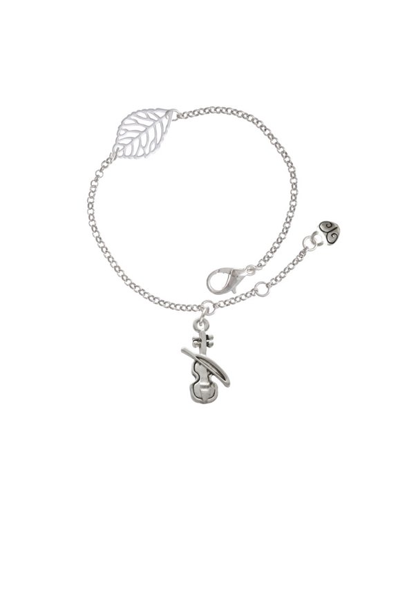 Silvertone Violin - Silvertone Leaf Delicate Bracelet, 6.25+1.75"