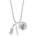thumbnail image 1 of Delight Jewelry Silvertone Violin and Bow Silvertone Script Initial Disc - P - Charm Necklace, 20"+3", 1 of 4
