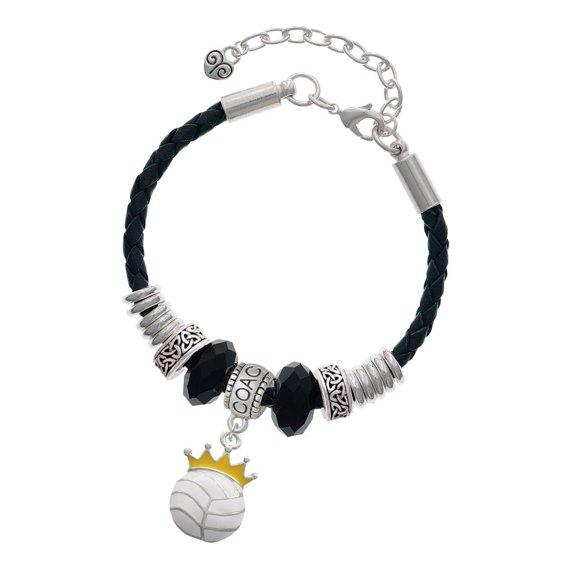 Delight Jewelry Silvertone Volleyball - Crown Coach Celtic Knot Leather Bead Bracelet, 7"+2" Extender