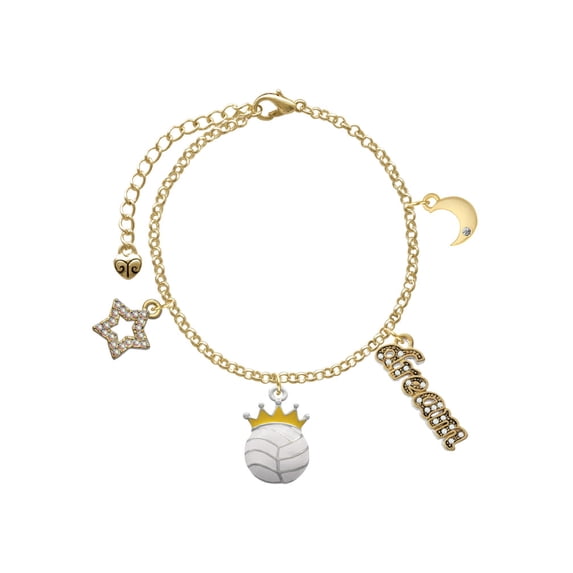 Delight Jewelry Silvertone Volleyball - Crown Goldtone Dream Big Charm Bracelet, 7.5+2" Extender