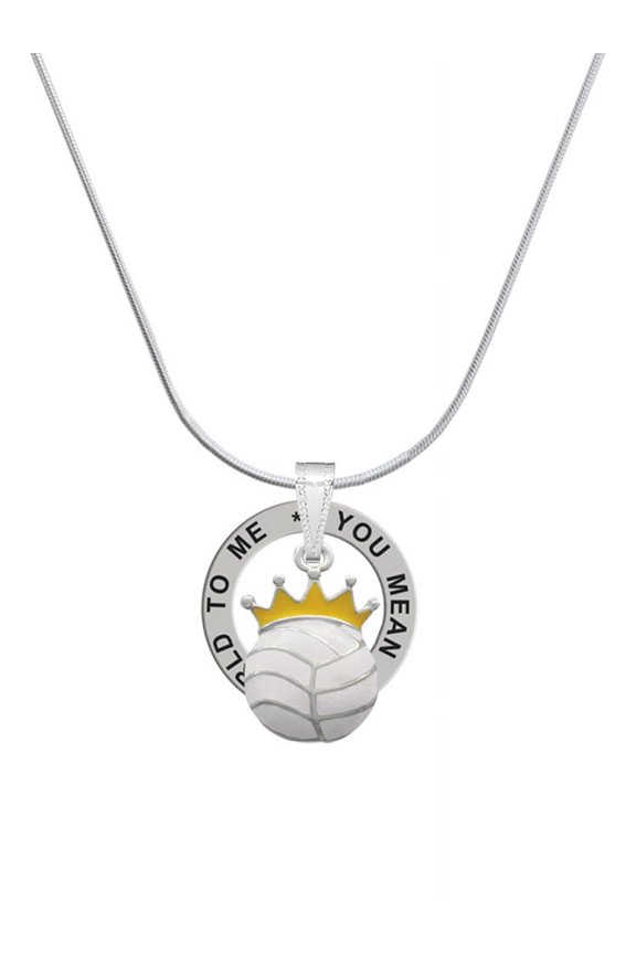Silvertone Volleyball - Crown Silver-tone You Mean the World to Me Ring Necklace, 18"