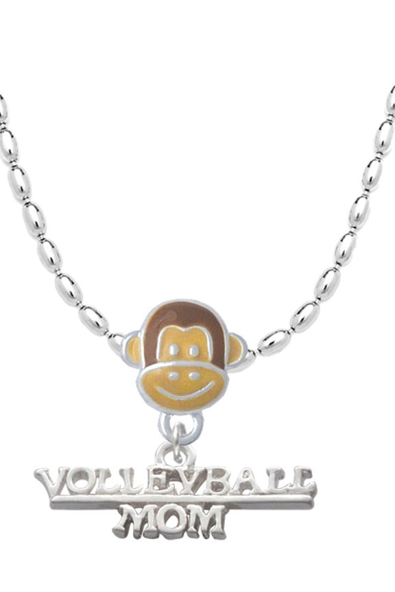 Silvertone Volleyball Mom Mia Monkey Charm Necklace