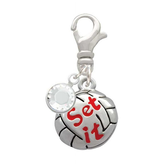 Delight Jewelry Silvertone Volleyball - ''Set It'' - Silvertone Clip on Charm with Clear Crystal Drop
