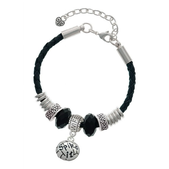 Delight Jewelry Silvertone Volleyball - ''Spike It'' Wife Celtic Knot Leather Bead Bracelet, 7"+2" Extender