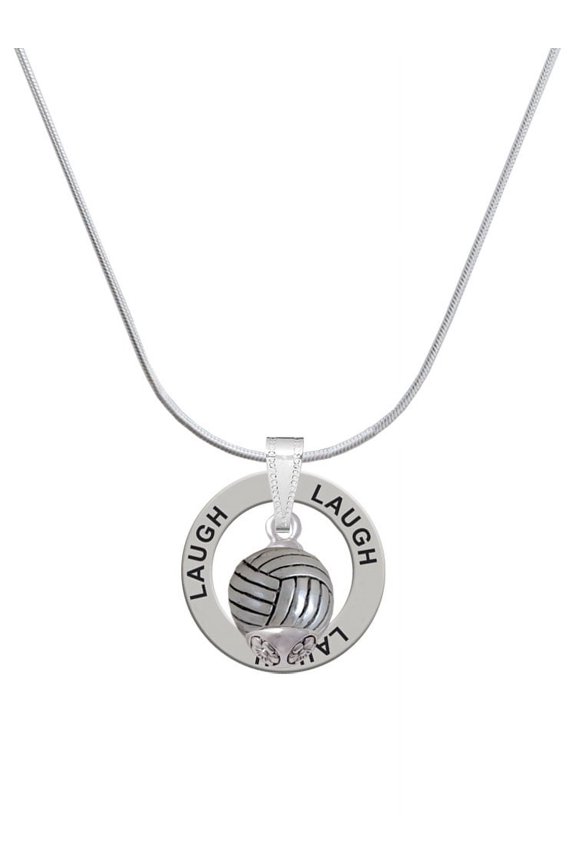 Silvertone Volleyball Spinner Laugh Ring Charm Necklace, 18"