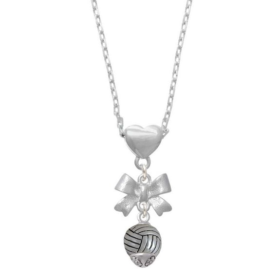 Delight Jewelry Silvertone Volleyball Spinner Silver tone Bow Heart Necklace