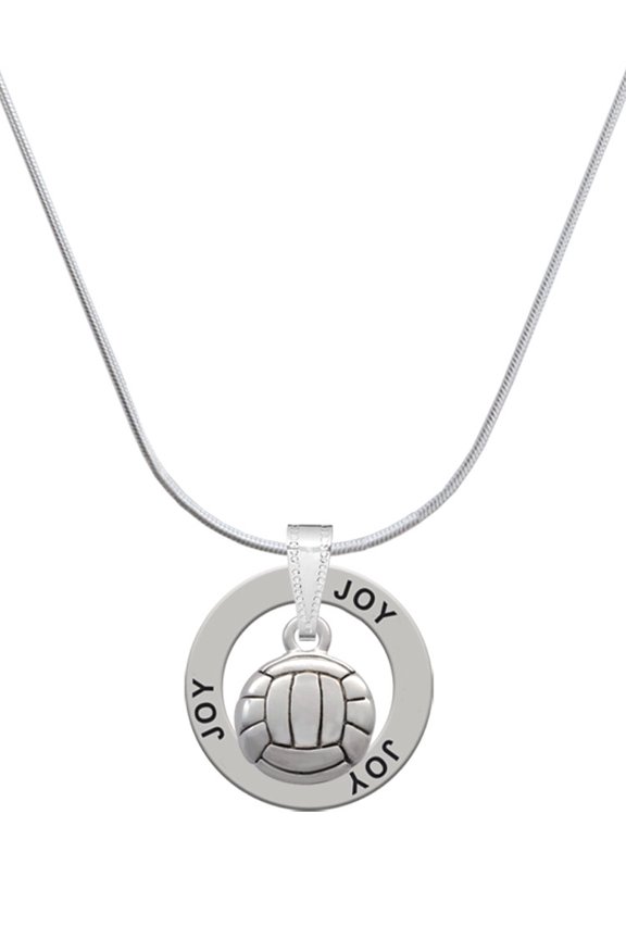 Silvertone Volleyball or Water Polo Ball Joy Ring Charm Necklace, 18"