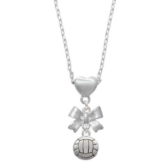 Delight Jewelry Silvertone Volleyball or Water Polo Ball Silver tone Bow Heart Necklace