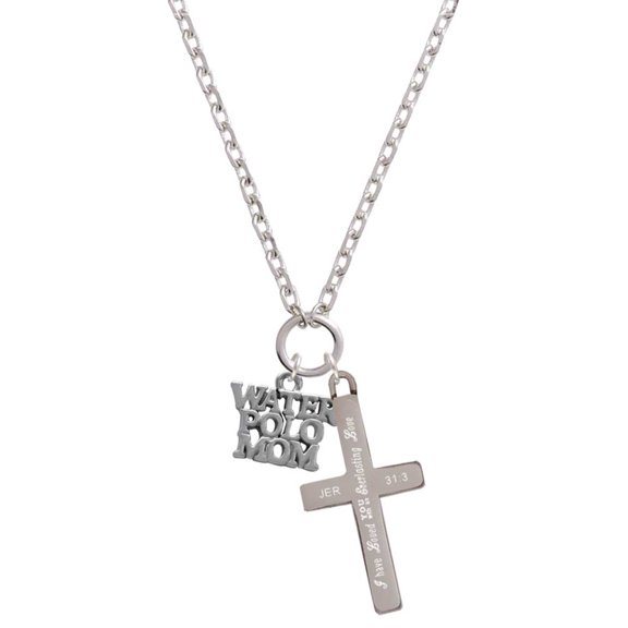 Delight Jewelry Silvertone Water Polo Mom Everlasting Love Engraved Cross Zoey Necklace, 28"
