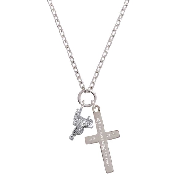 Delight Jewelry Silvertone Western Saddle I Have Plans for You Engraved Cross Zoey Necklace, 28"