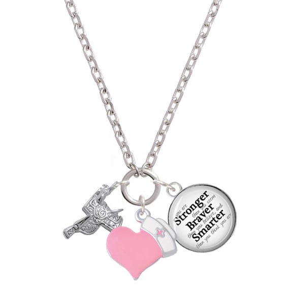 Delight Jewelry Silvertone Western Saddle - Light Pink Heart Nurse Strong Zoe Necklace