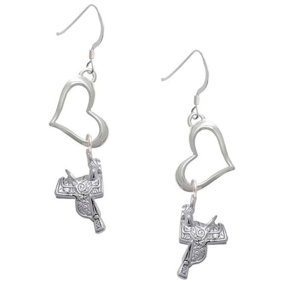 Delight Jewelry Silvertone Western Saddle Open Heart French Earrings