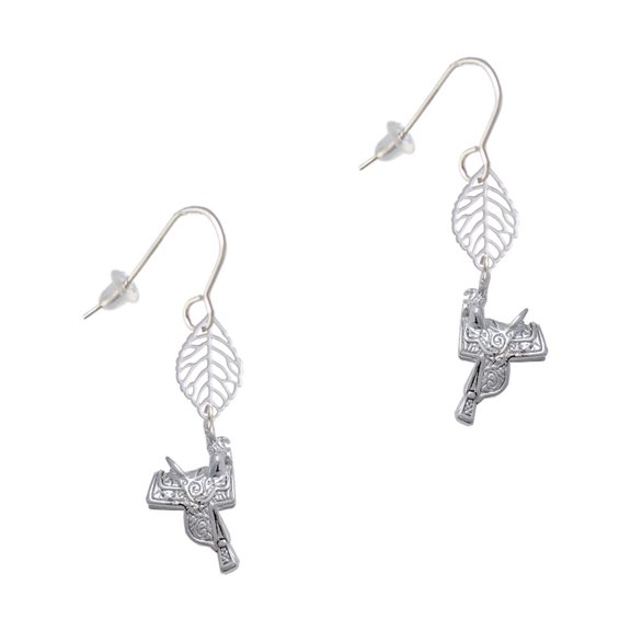 Delight Jewelry Silvertone Western Saddle Silvertone Leaf French Earrings