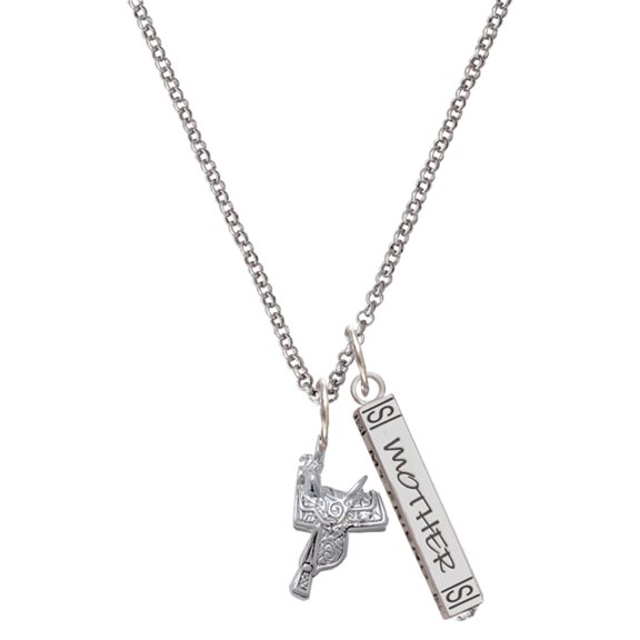 Delight Jewelry Silvertone Western Saddle Silvertone Mother Daughter Bar Charm Necklace, 23"