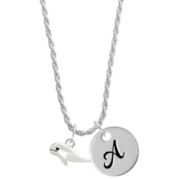 Delight Jewelry Silvertone Whale Silvertone Script Initial Disc - A - Charm Necklace, 20"+3"