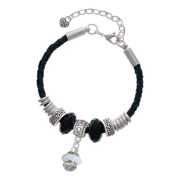 Delight Jewelry Silvertone White Center Spinner Mother Celtic Knot Leather Bead Bracelet, 7"+2" Extender