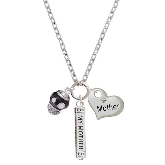 Delight Jewelry Silvertone White Dots on Black Spinners Always My Mother Bar Zoe Necklace