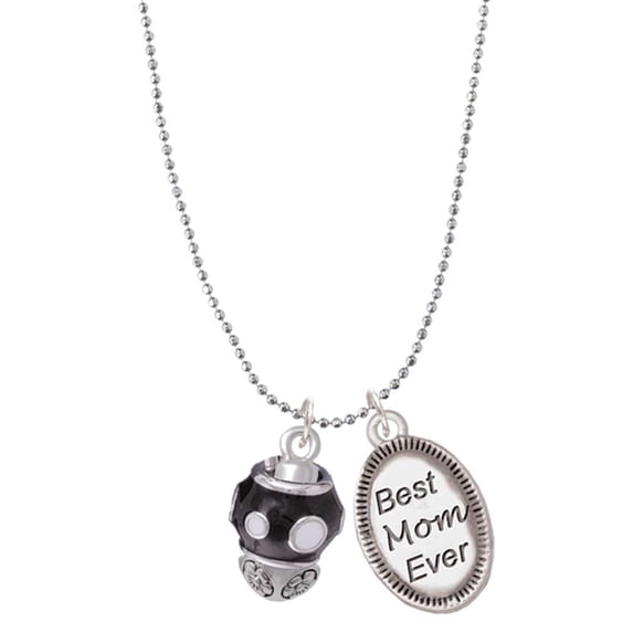 Delight Jewelry Silvertone White Dots on Black Spinners Best Mom Ever Charm Necklace