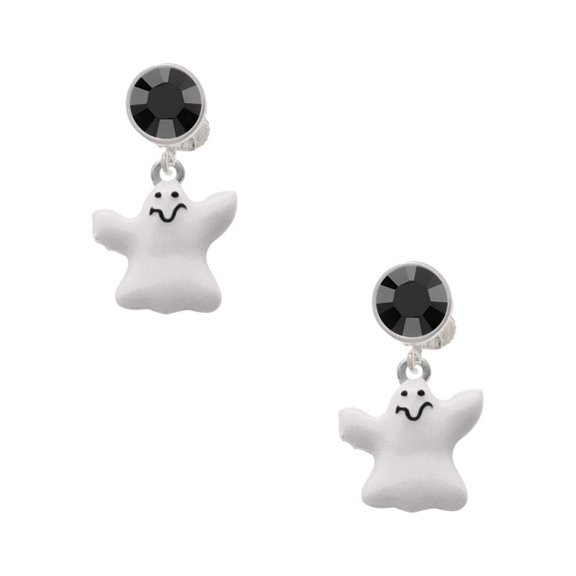 Delight Jewelry Silvertone White Ghost Black Crystal Clip on Earrings