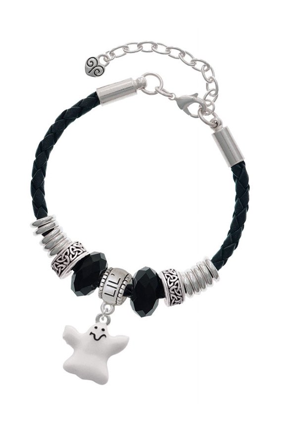 Silvertone White Ghost Lil Sister Celtic Knot Leather Bead Bracelet, 7"+2" Extender