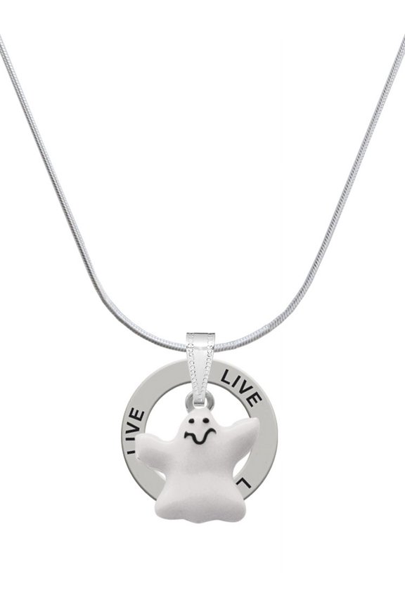 Silvertone White Ghost Live Ring Charm Necklace, 18"