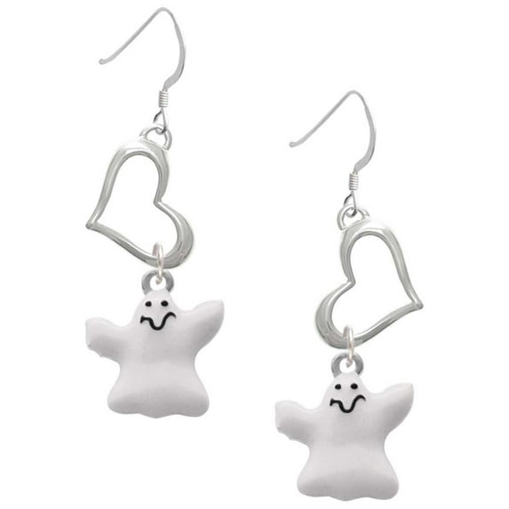 Delight Jewelry Silvertone White Ghost Open Heart French Earrings