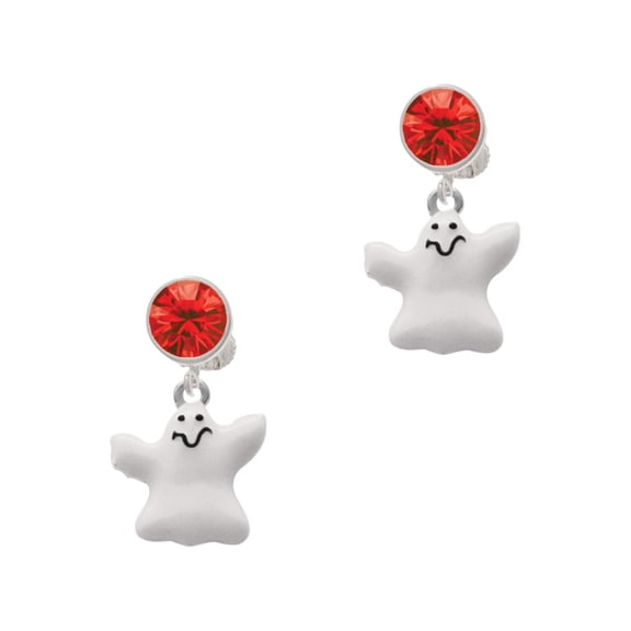 Delight Jewelry Silvertone White Ghost Red Crystal Clip on Earrings