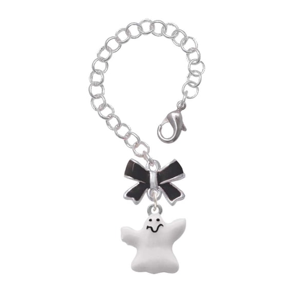 Delight Jewelry Silvertone White Ghost - Silvertone Black Bow Charm Accessory for Tumblers and Thermal Cups