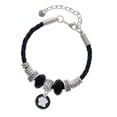 thumbnail image 1 of Delight Jewelry Silvertone White Paw on Black Disc Grandmother Celtic Knot Leather Bead Bracelet, 7"+2" Extender, 1 of 4