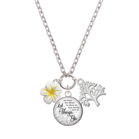 Delight Jewelry Silvertone White and Yellow Flower Let Things Go Fall Zoey Charm Necklace, 28"