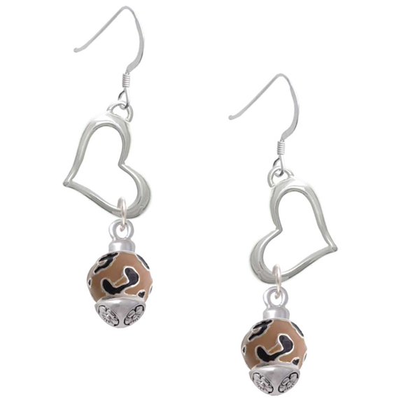 Delight Jewelry Silvertone Wide Cheetah Print Band Spinner Open Heart French Earrings