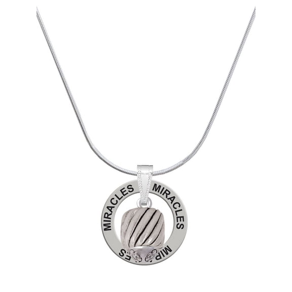 Delight Jewelry Silvertone Wide Diagonal Cable Spinner Miracles Ring Charm Necklace, 18"