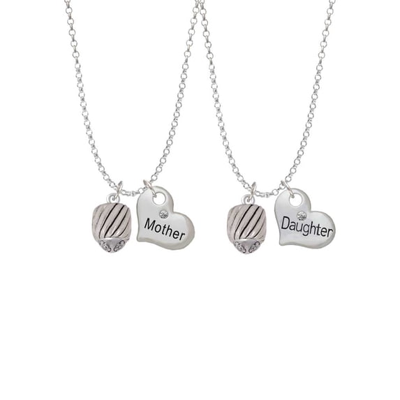 Delight Jewelry Silvertone Wide Diagonal Cable Spinner Mother & Daughter Heart Necklaces (Set of 2), 19"+2"