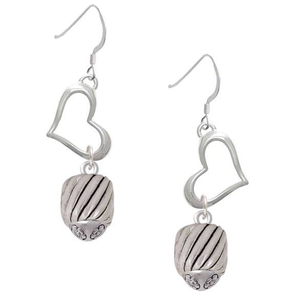 Delight Jewelry Silvertone Wide Diagonal Cable Spinner Open Heart French Earrings