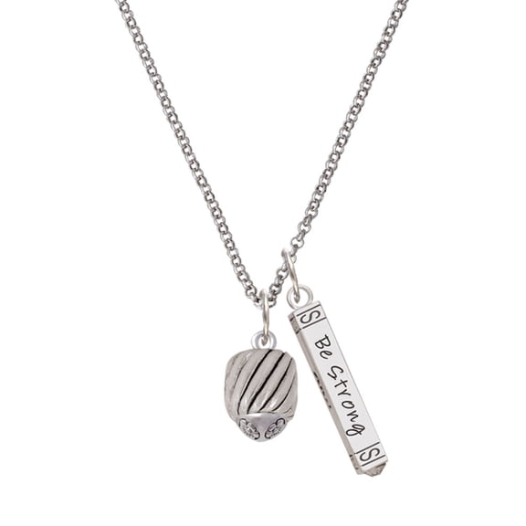 Delight Jewelry Silvertone Wide Diagonal Cable Spinner Silvertone Be Strong and Courageous Bar Charm Necklace, 23"