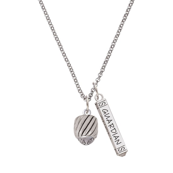 Delight Jewelry Silvertone Wide Diagonal Cable Spinner Silvertone Guardian Angel Bar Charm Necklace, 23"