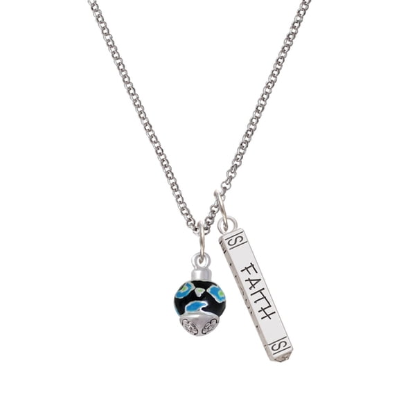 Delight Jewelry Silvertone Wide Hot Blue Cheetah Print Band Spinner Silvertone Believe Faith Prayer Hope Bar Charm Necklace, 23"