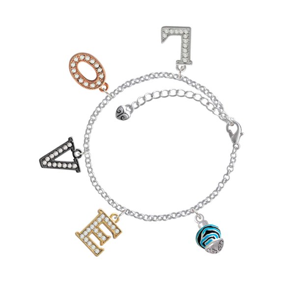 Delight Jewelry Silvertone Wide Hot Blue Zebra Print Band Spinner Multi-Colored Crystal Love Charm Bracelet
