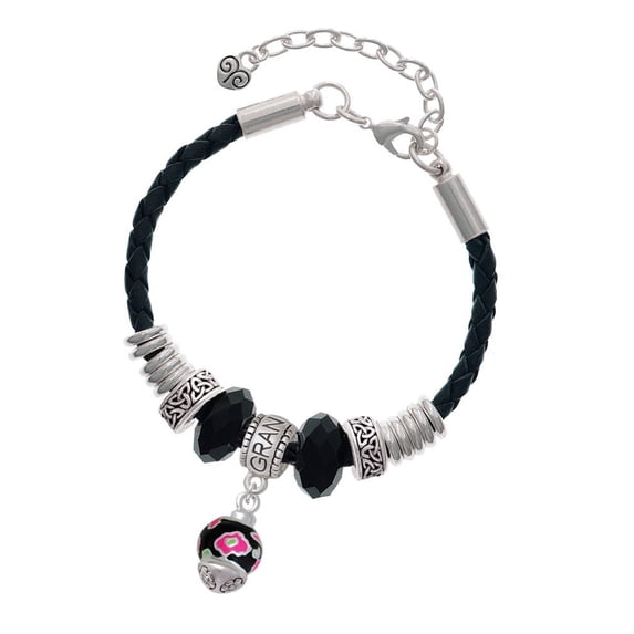 Delight Jewelry Silvertone Wide Hot Pink Cheetah Print Band Spinner Grandmother Celtic Knot Leather Bead Bracelet, 7"+2" Extender