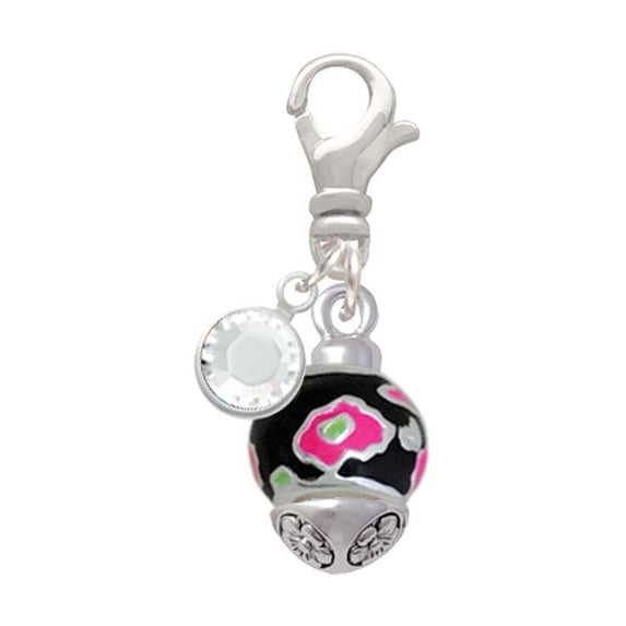 Delight Jewelry Silvertone Wide Hot Pink Cheetah Print Band Spinner - Silvertone Clip on Charm with Clear Crystal Drop