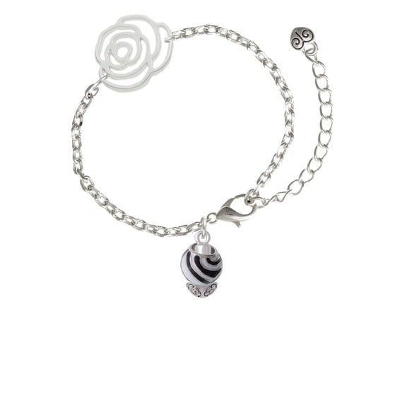 Delight Jewelry Silvertone Wide Zebra Print Spinners Silver-tone Flower Link Chain Bracelet, 6.75"+2" Extender